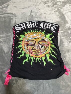 Sublime Sun Face Handmade Tube Top Shirt With Pink Ribbon Lacing Sides Custom